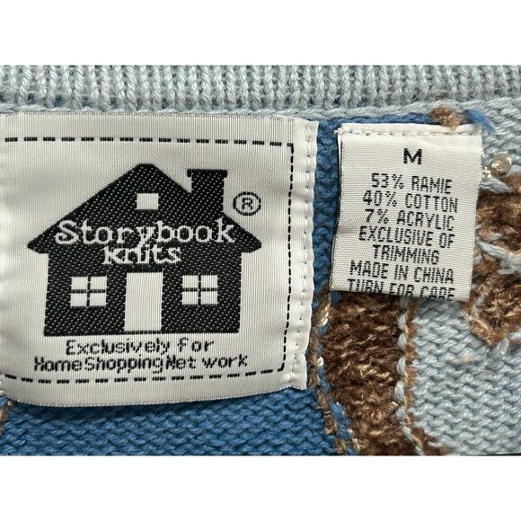 Vintage Storybook Knits Angels Cardigan Sweater Blue Size Medium Heaven Cozy - Picture 6 of 10